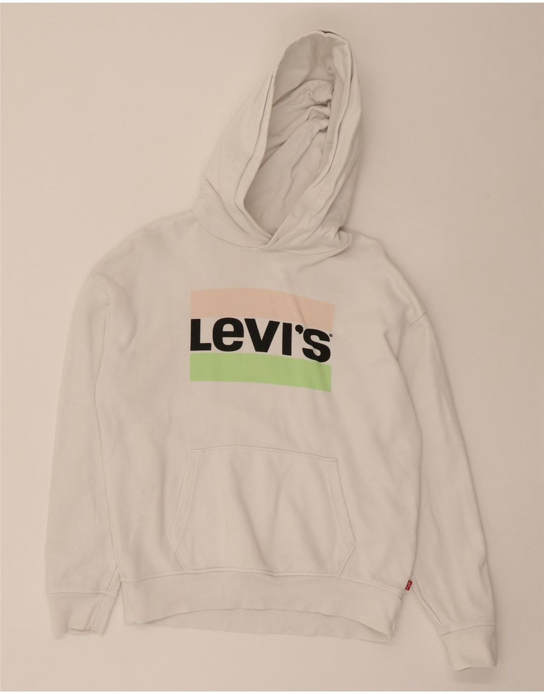LEVI'S Mens Graphic Hoodie Jumper Small White Cotton Vintage Levi's and Second-Hand Levi's from Messina Hembry 