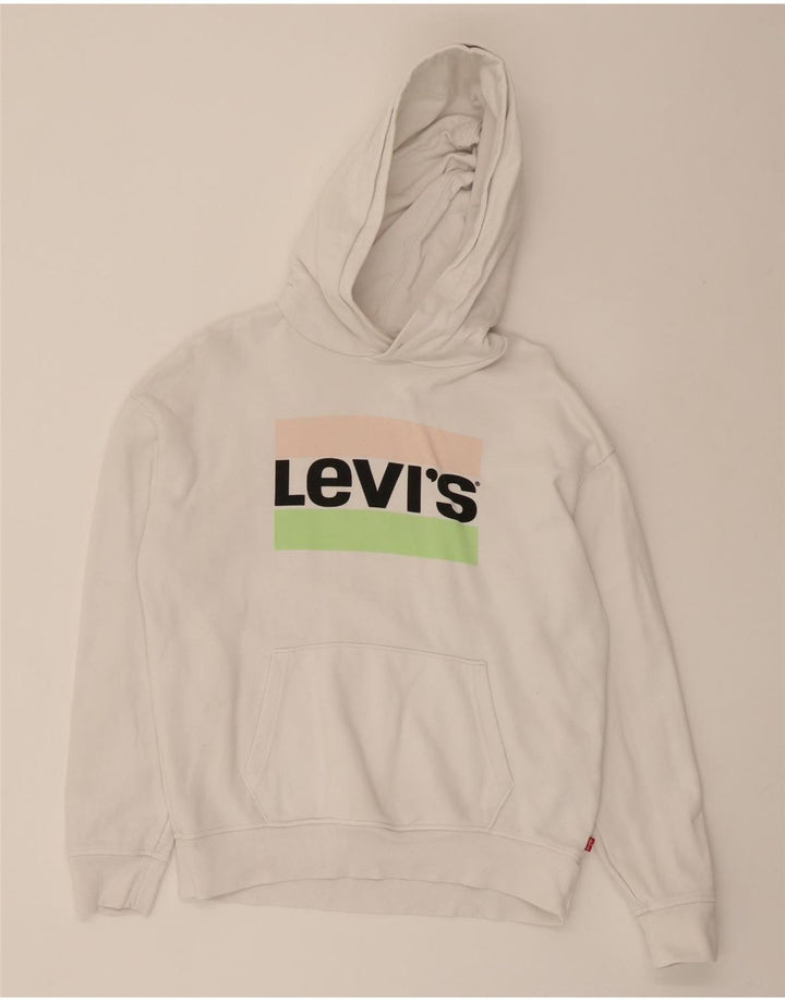 LEVI'S Mens Graphic Hoodie Jumper Small White Cotton Vintage Levi's and Second-Hand Levi's from Messina Hembry 