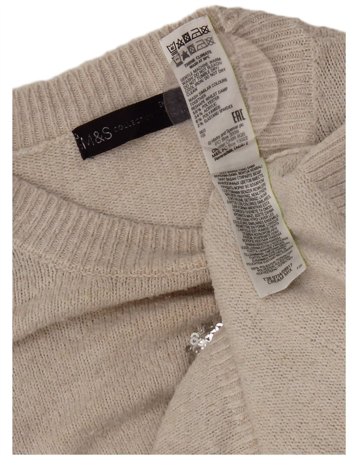 Marks & Spencer Dame Crop Crew Neck Jumper Sweater UK 10 Small Beige