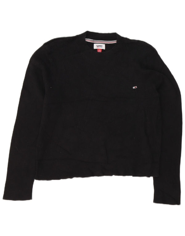 Tommy Hilfiger Dame Crop Jumper Sweater med rund hals UK 20 2XL Sort Bomuld
