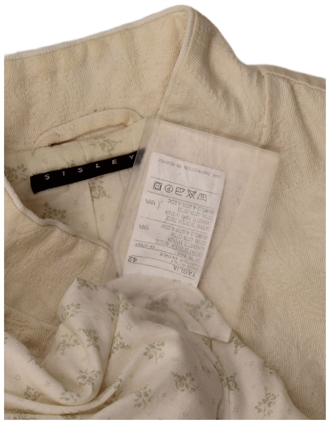SISLEY Dame Overfrakke IT 42 Medium Off White Bomuld