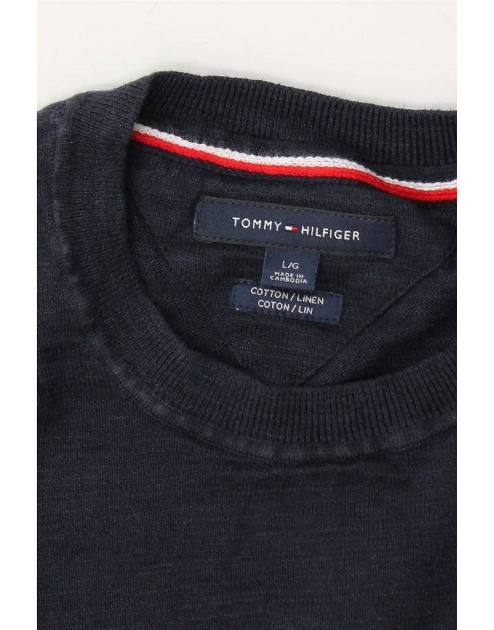 TOMMY HILFIGER Mens Crew Neck Jumper Sweater Large Navy Blue Flecked Vintage Tommy Hilfiger and Second-Hand Tommy Hilfiger from Messina Hembry 