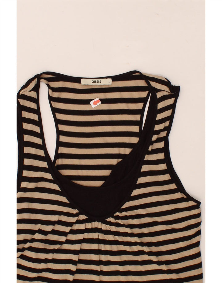 OASIS Womens Vest Top UK 14 Large Beige Striped Viscose Vintage Oasis and Second-Hand Oasis from Messina Hembry 