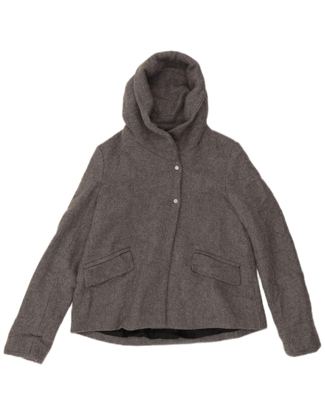 Zara Dame Hooded Bomber Jacket UK 10 Small Grey Wool