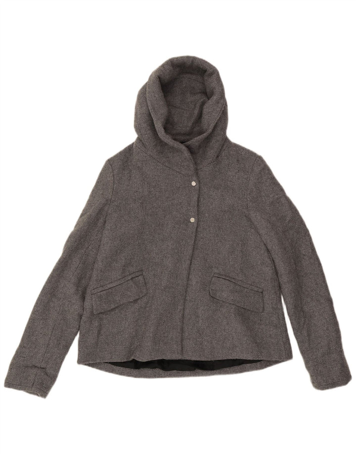 Zara Dame Hooded Bomber Jacket UK 10 Small Grey Wool