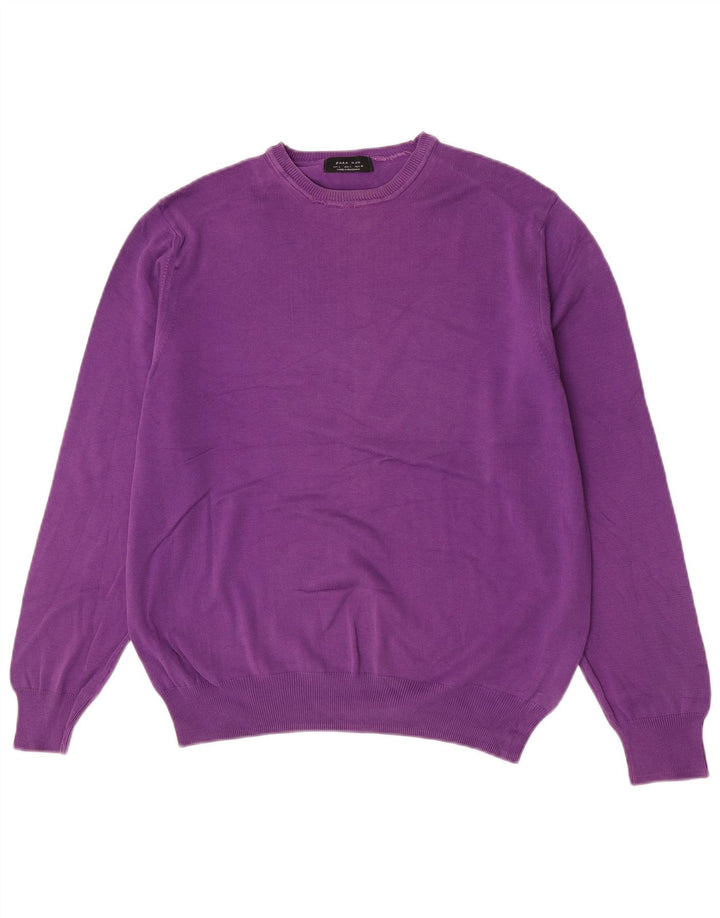 Zara Herre Jumper Sweater med rund hals Stor lilla bomuld