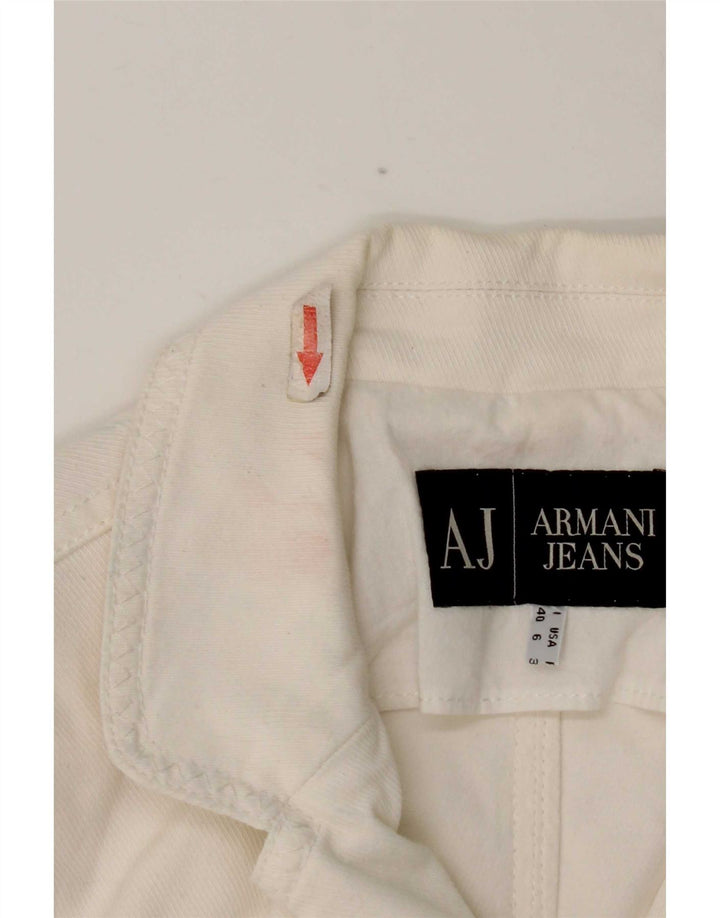 Armani Jeans Dame 3 Button Blazer Jacket UK 10 Small White Bomuld