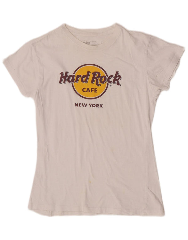 Hard Rock Cafe Kvinder New York Grafisk T-Shirt Top UK 12 Medium White