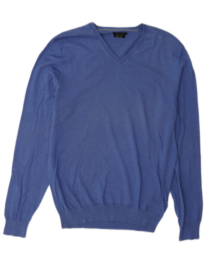 Massimo Dutti Herre V-hals sweater Medium Blå Bomuld