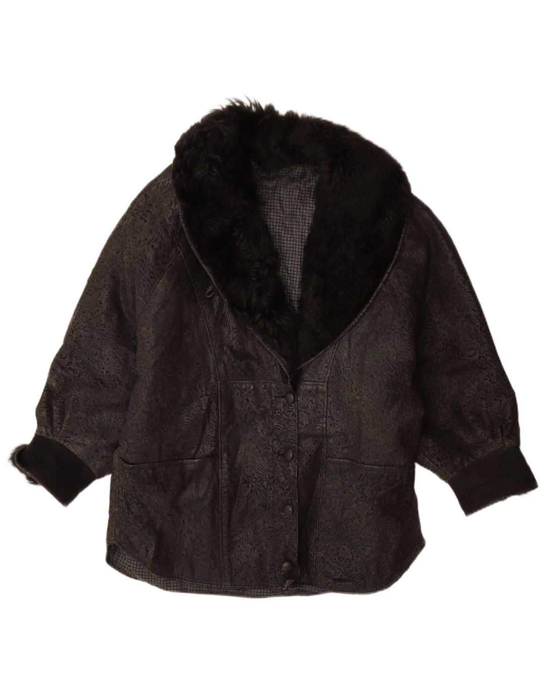 Vintage oversize læderjakke til kvinder IT 46 Stor sort læder