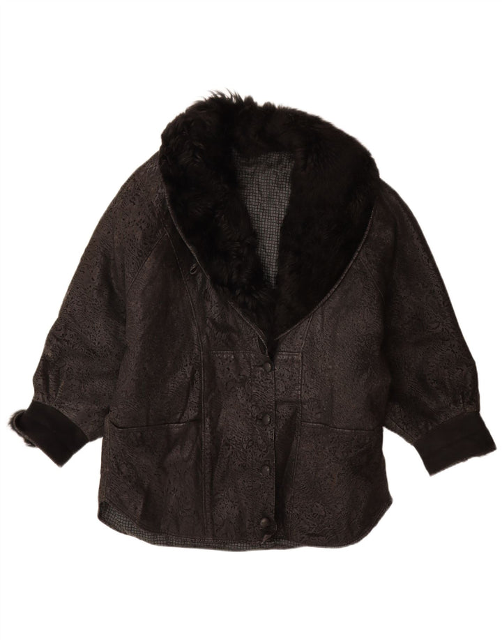 Vintage oversize læderjakke til kvinder IT 46 Stor sort læder