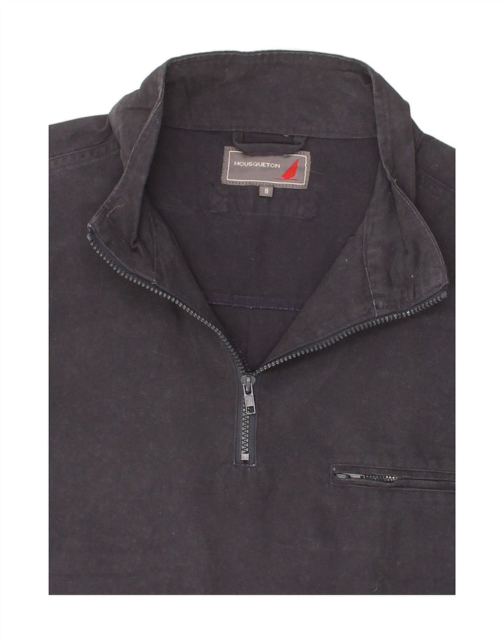 VINTAGE Mens Zip Neck Pullover Tracksuit Top Small Navy Blue Cotton Vintage Vintage and Second-Hand Vintage from Messina Hembry 