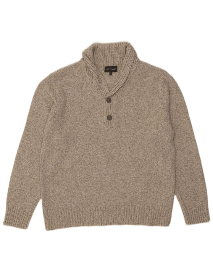 Marks & Spencer Herre Shawl Neck Jumper Sweater Stor Grå Akryl