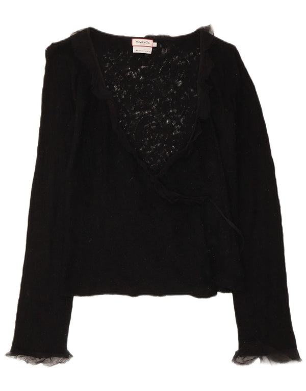 Max & Co. Womens Crop Wrap Cardigan Sweater UK 14 Large Black Virgin Wool
