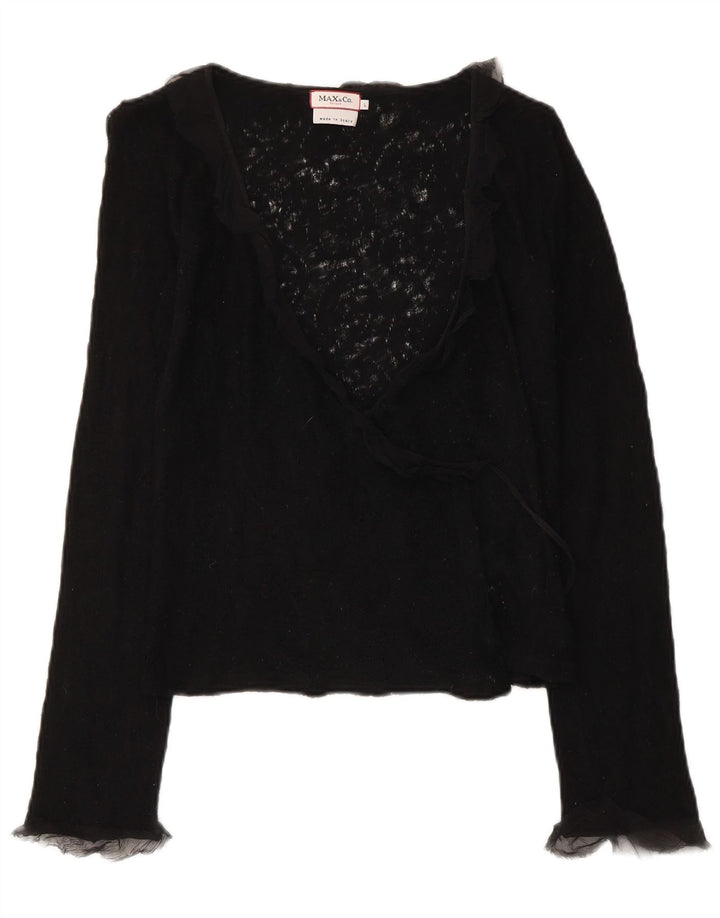 Max & Co. Womens Crop Wrap Cardigan Sweater UK 14 Large Black Virgin Wool