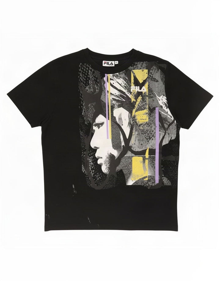 Fila Herre Grafisk T-Shirt Top Medium Sort Bomuld