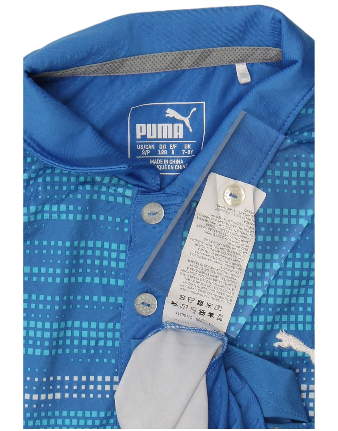 PUMA drenge poloskjorte 7-8 år blå geometrisk polyester
