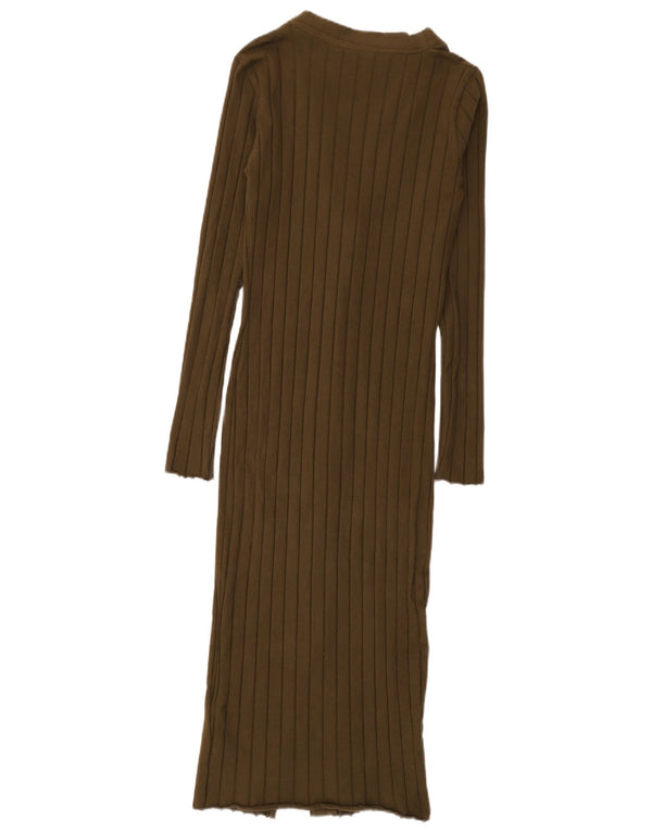 Zara Dame Langærmet Jumper Dress UK 8 Small Khaki Cotton