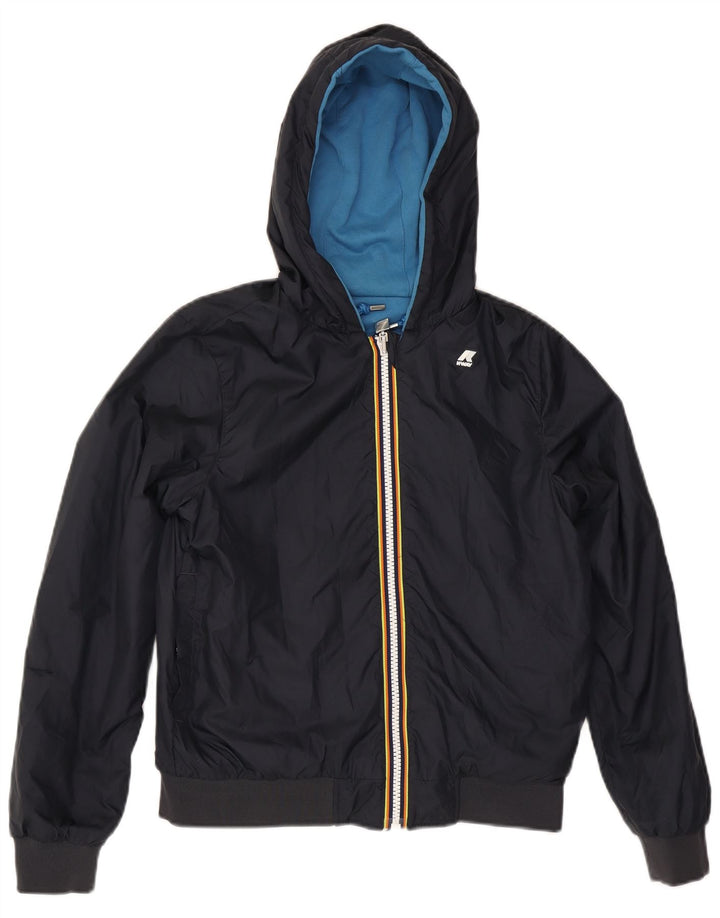 K-Way Dame Hætte Vendbar Jakke UK 10 Small Navy Blue Bomuld