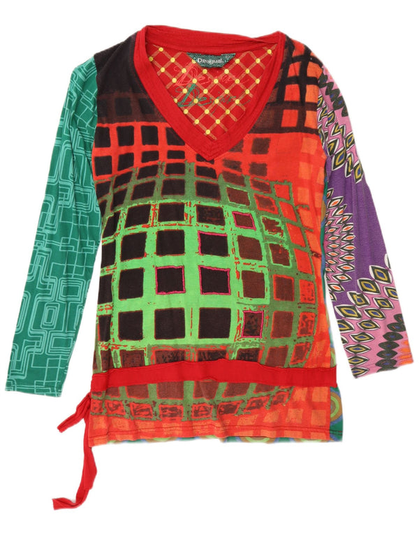 Desigual Dame Grafisk Top Langærmet UK 14 Stor Flerfarvet Geometrisk