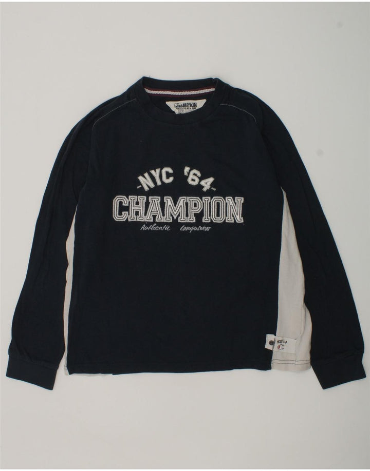 CHAMPION Girls Graphic Sweatshirt Jumper 11-12 Years Large Navy Blue | Vintage Champion | Thrift | Second-Hand Champion | Used Clothing | Messina Hembry 