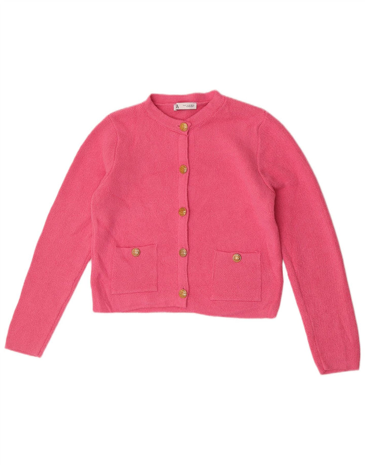 Zara Womens Crop Cardigan Sweater UK 12 Medium Pink Bomuld