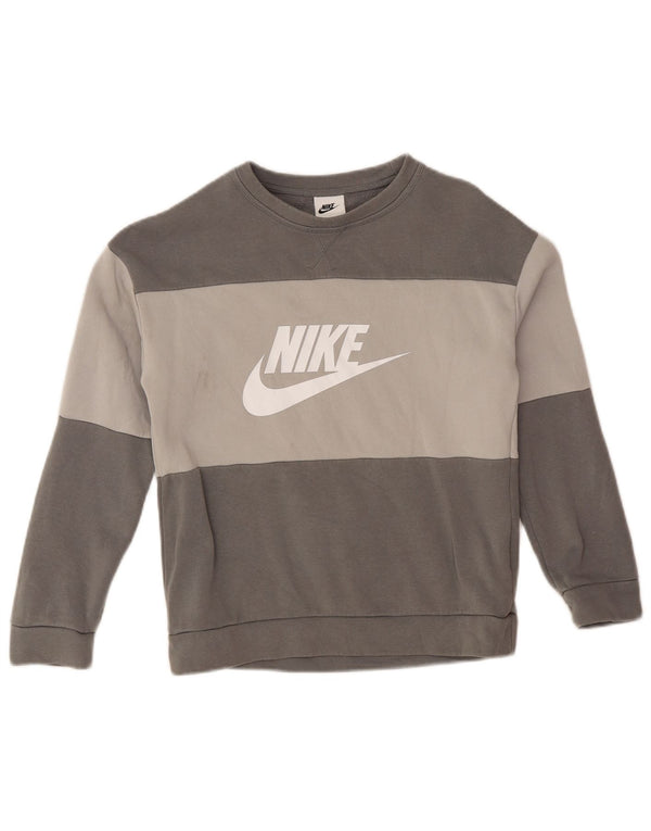 NIKE grafisk sweatshirttrøje til drenge 10-11 år mellemgrå farveblok