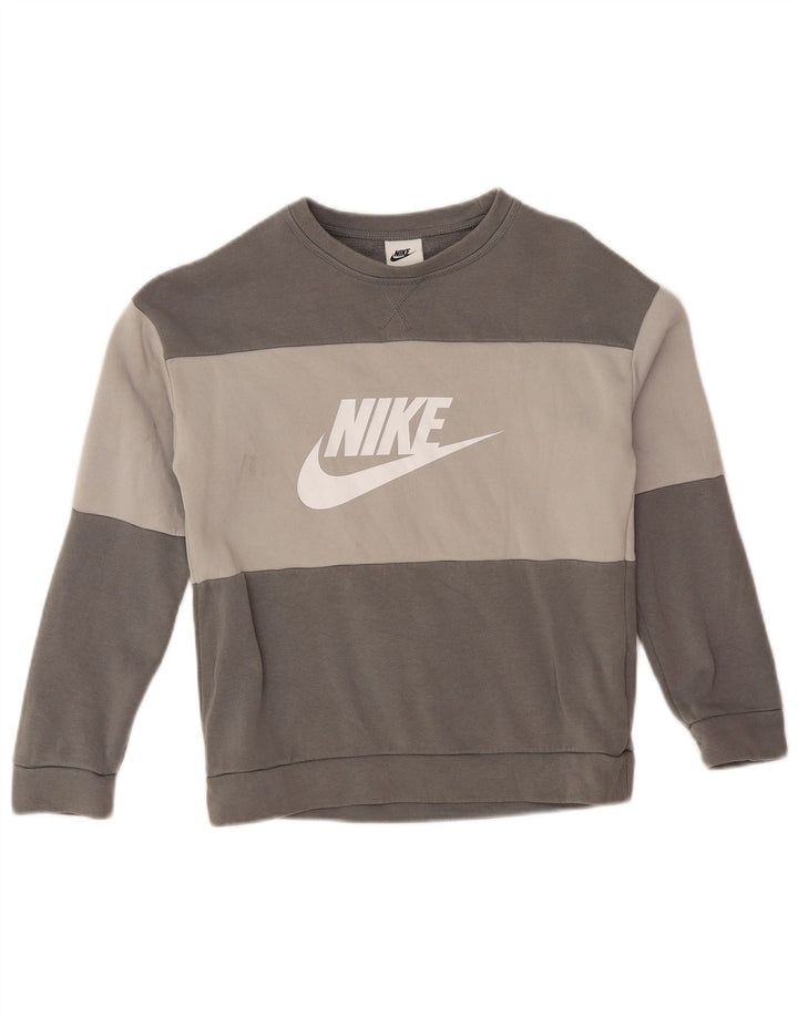 NIKE grafisk sweatshirttrøje til drenge 10-11 år mellemgrå farveblok