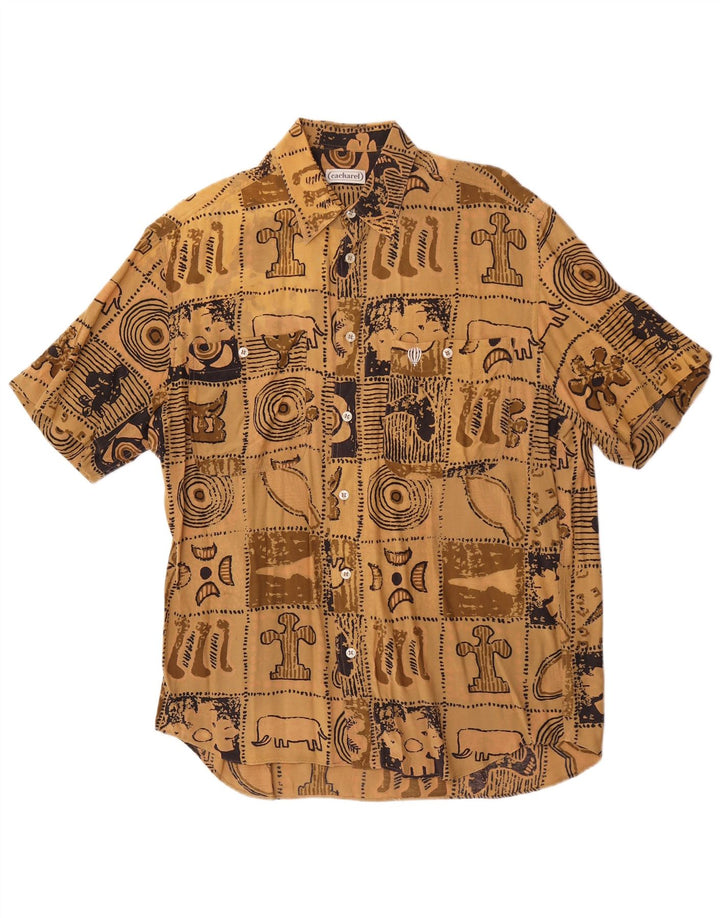 Cacharel Kortærmet Herreskjorte Størrelse 15 1/2 39 Medium Brun Geometrisk