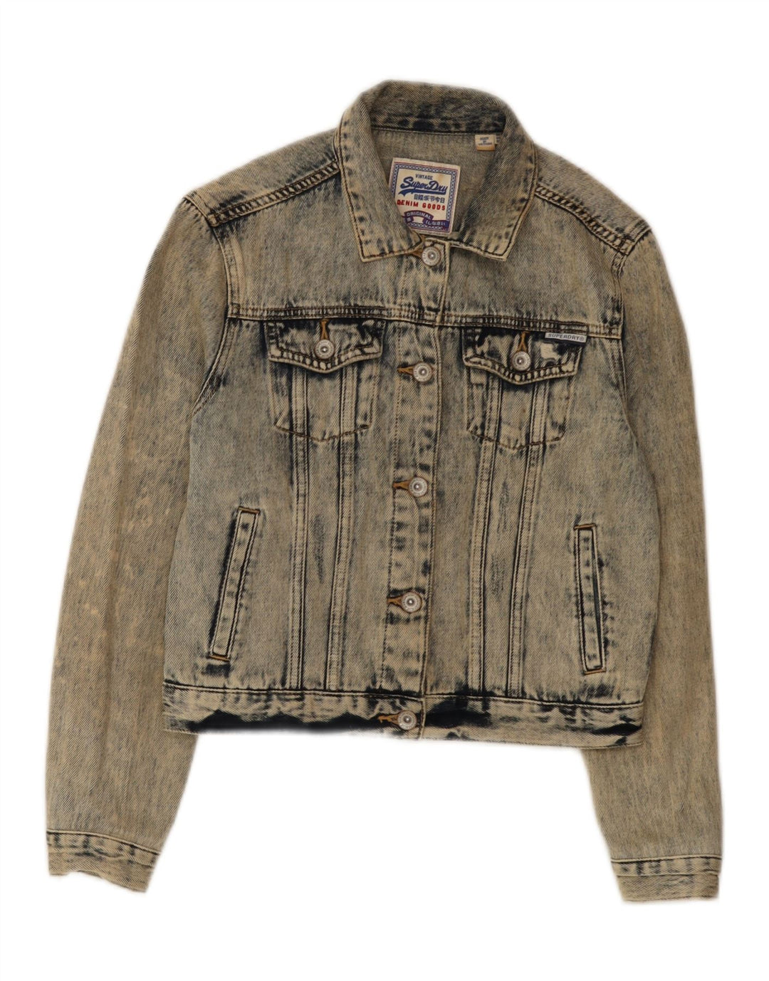 Superdry Womens Crop Distressed Acid Wash denimjakke UK 8 Small Blue