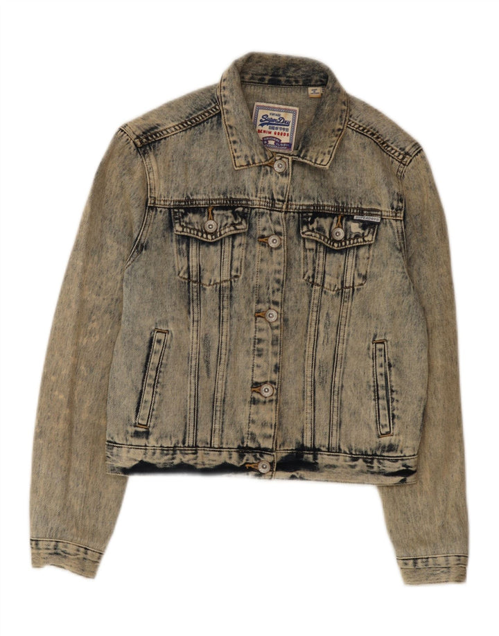 Superdry Womens Crop Distressed Acid Wash denimjakke UK 8 Small Blue
