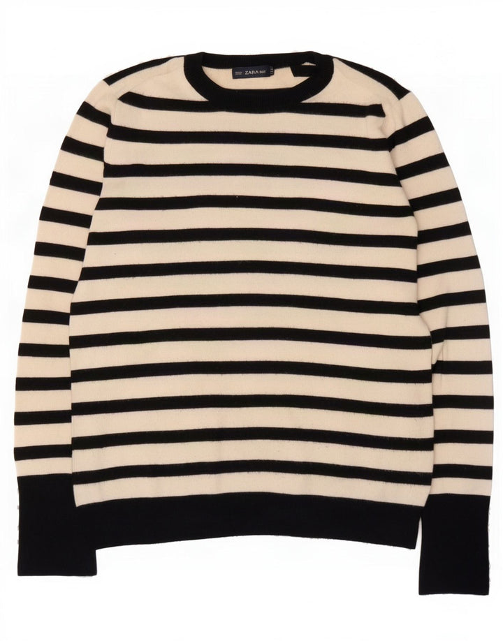 Zara Dame Jumper Sweater UK 14 Stor hvid stribet