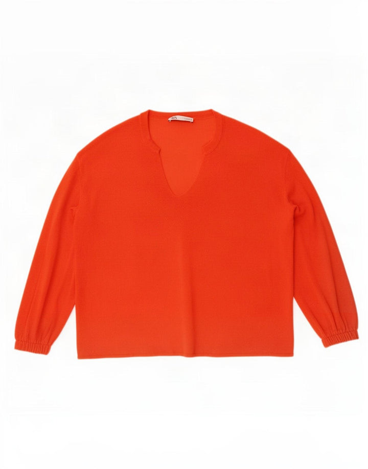 Zara Dame Oversized V-hals sweater UK 16 Large Orange