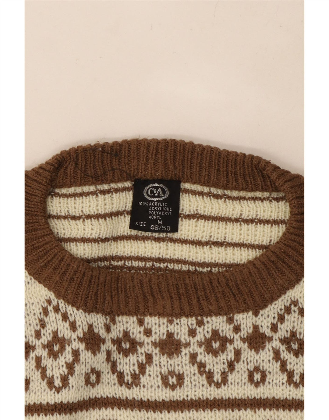 C & A Herre sweater med rund hals IT 48/50 Medium Beige Fair Isle