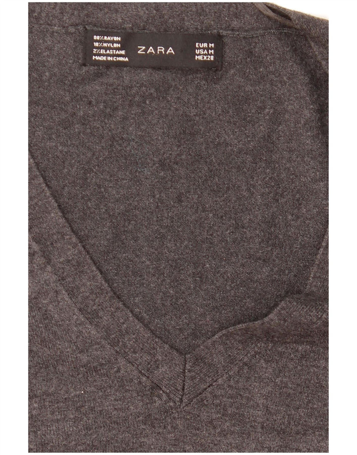 Zara Dame V-hals sweater UK 12 Medium Grå