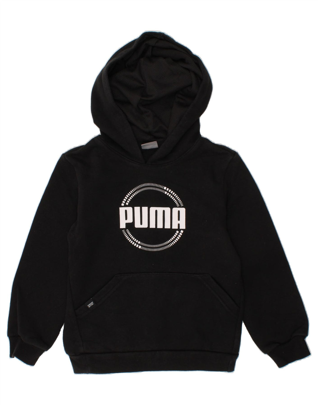 PUMA Boys Graphic Hoodie Jumper 5-6 Years Black Vintage Puma and Second-Hand Puma from Messina Hembry 