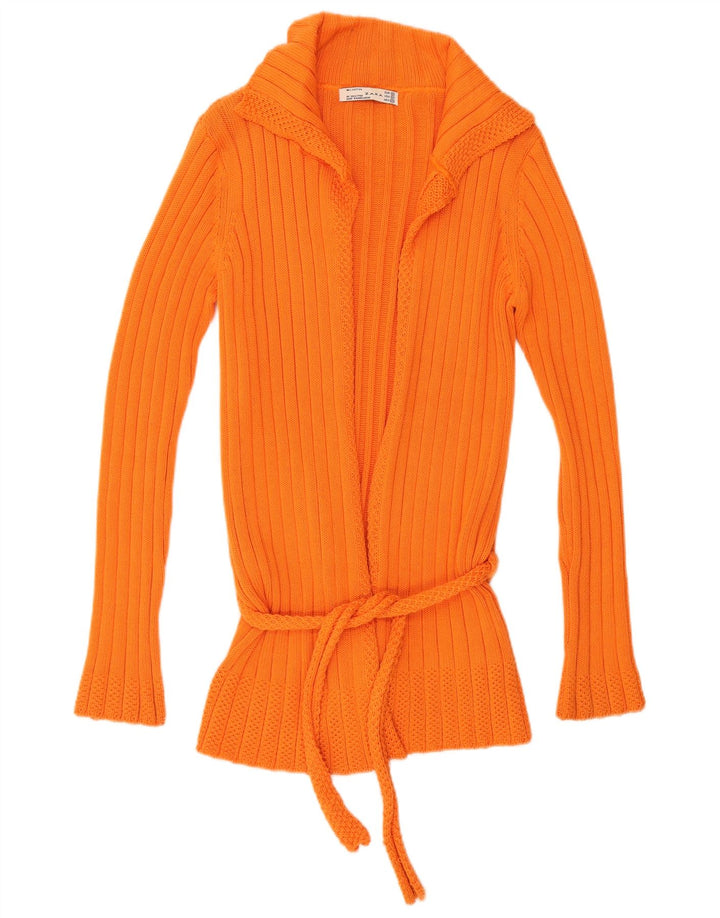 Zara Dame Cardigan Sweater UK 12 Medium Orange Bomuld