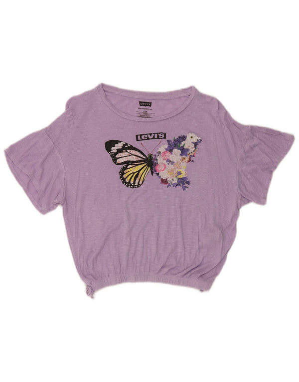 Levi's Girls Crop grafisk T-shirt top 11-12 år Lilla blomster sommerfugl
