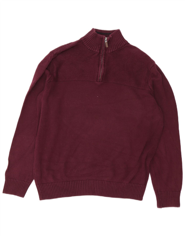 DOCKERS Herre Zip Neck Jumper Sweater Large Burgundy