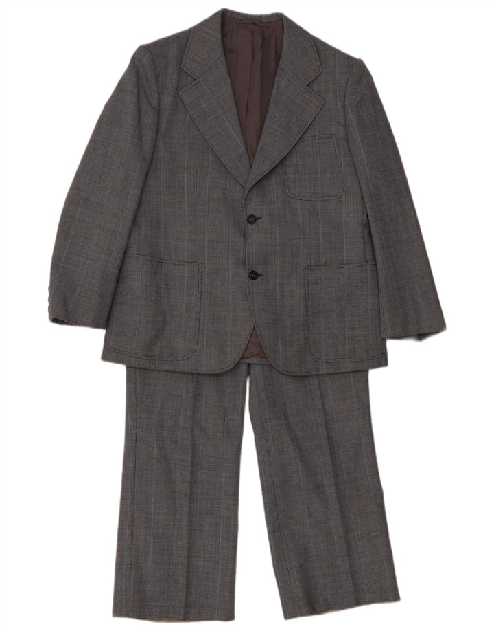 Vintage herre 2-knaps 2-delt jakkesæt UK 40 Large W36 L26 Navy Blue Check