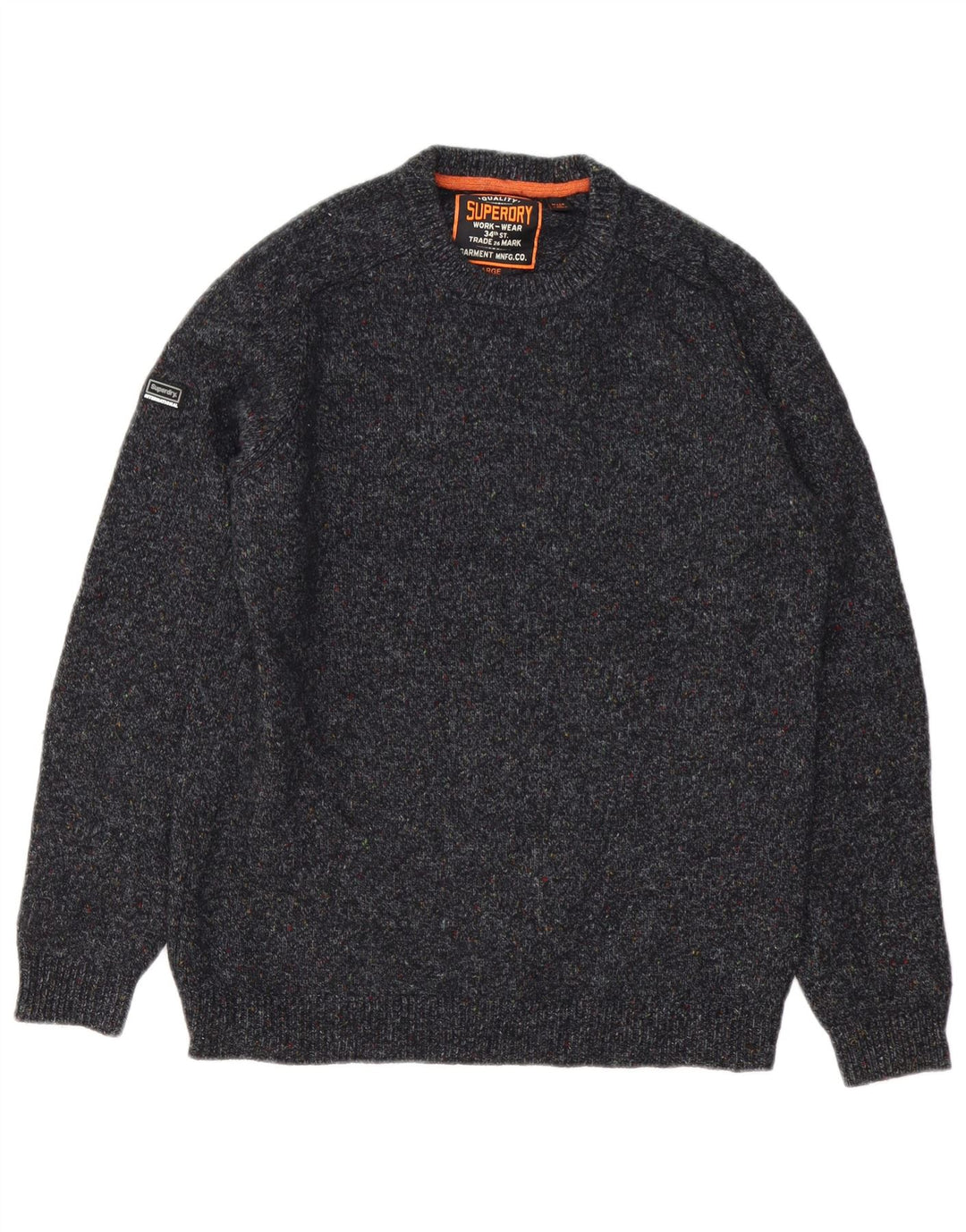 Superdry sweater med rund hals til mænd, stor grå flækket uld