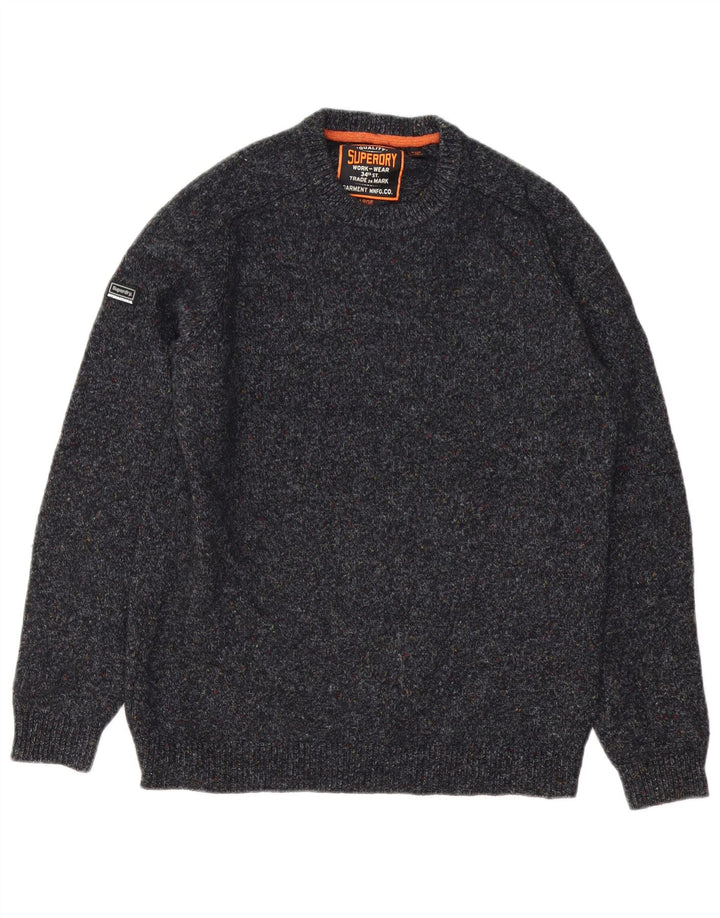 Superdry sweater med rund hals til mænd, stor grå flækket uld