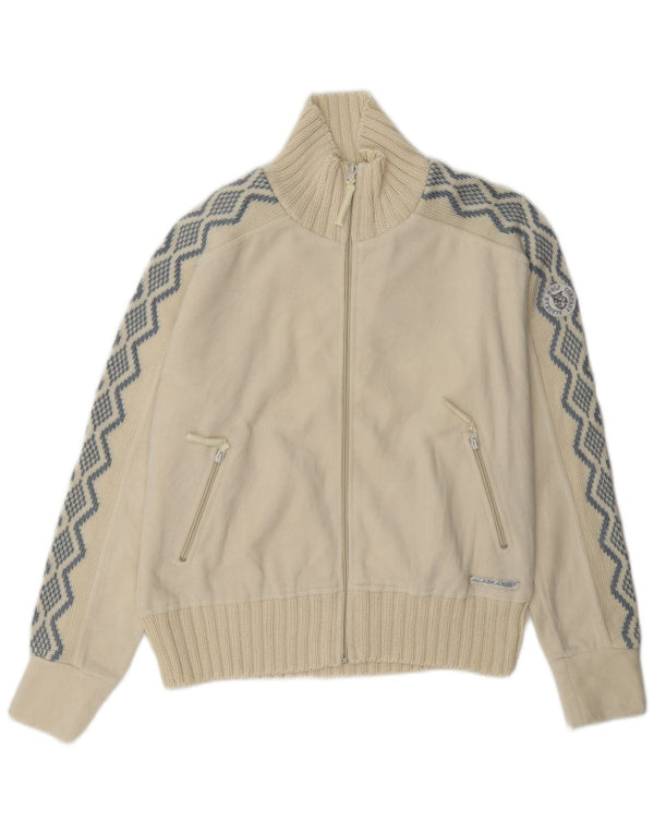 Vintage fleecejakke til kvinder UK 14 Large Off White Geometrisk Polyester
