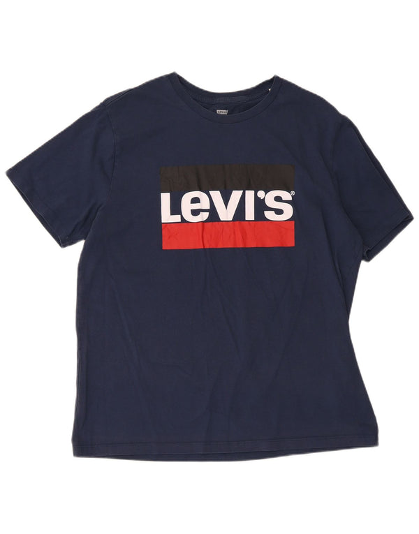 Levi's Grafisk T-shirt top til kvinder UK 16 Stor marineblå bomuld