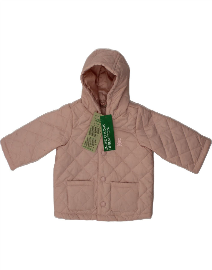 BENETTON Baby Girls Hooded Quilted Jacket 3-6 Months Pink Polyester Vintage Benetton and Second-Hand Benetton from Messina Hembry 