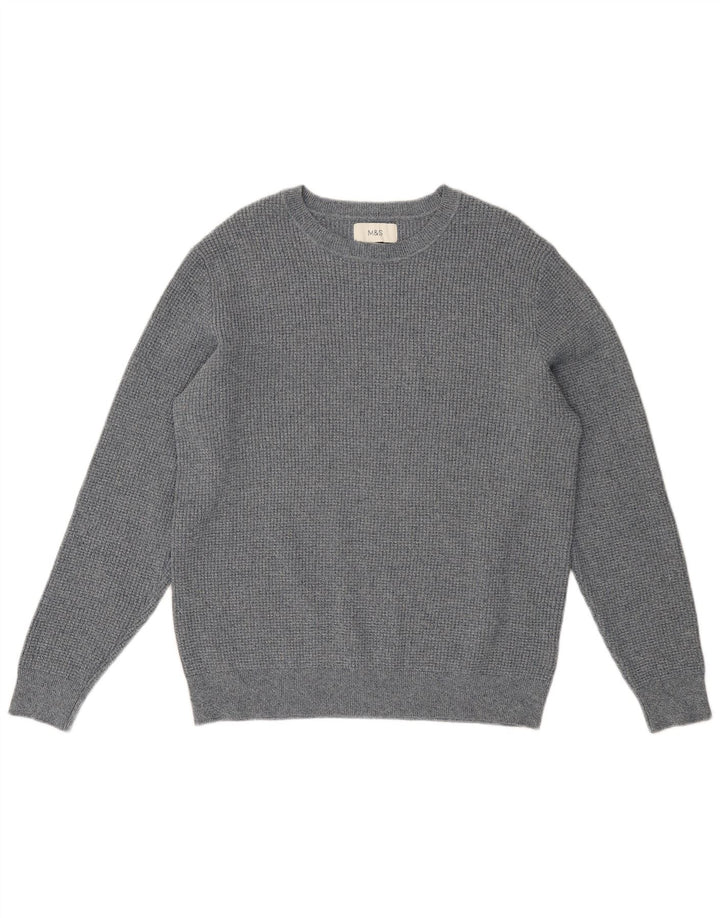 Marks & Spencer Herre Boat Neck Jumper Sweater Stor Grå Flecked Bomuld