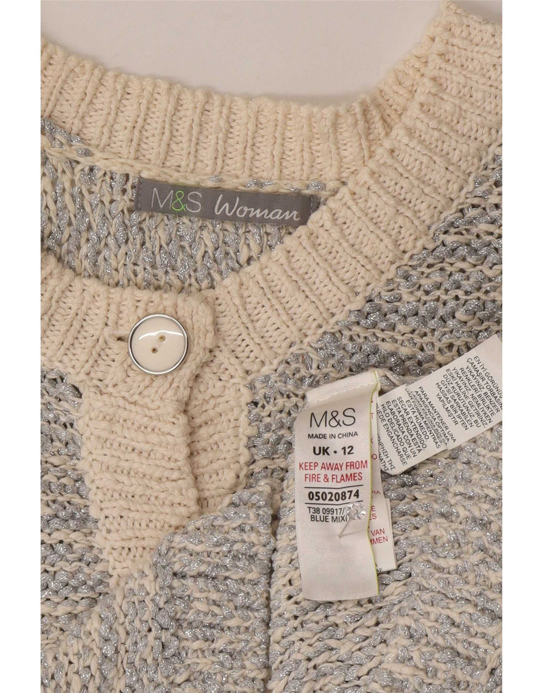 Marks & Spencer Dame Cardigan Sweater UK 12 Medium Sølv Flecked