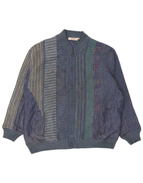 Vintage herre cardigan sweater IT 54 XL marineblå stribet acetat