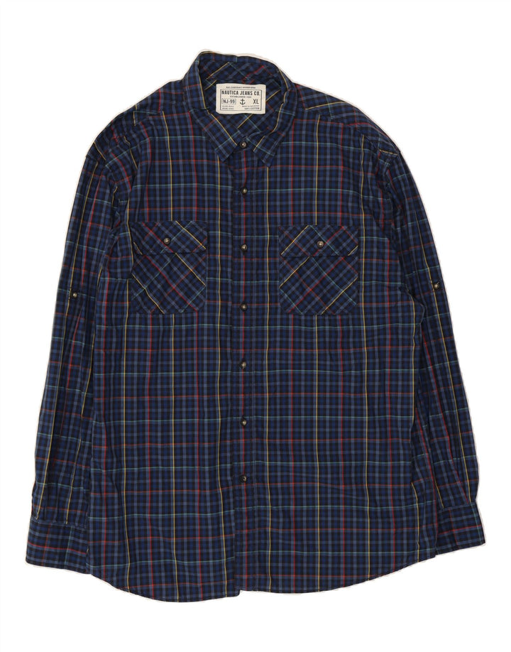 NAUTICA Mens Shirt XL Navy Blue Check Cotton Vintage Nautica and Second-Hand Nautica from Messina Hembry 