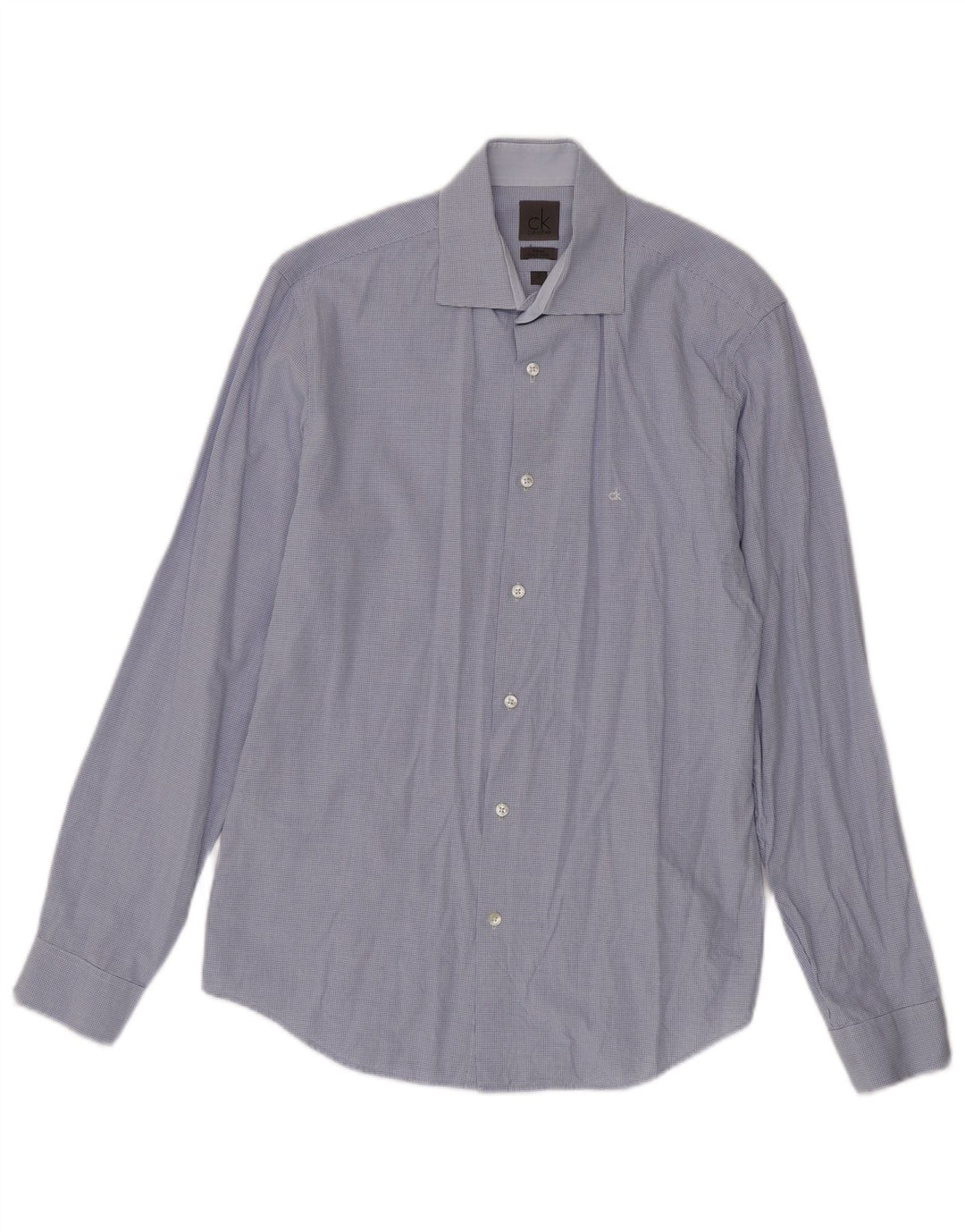 Calvin Klein Herre Fitted Shirt Størrelse 38 15 Medium Blue Gingham Cotton